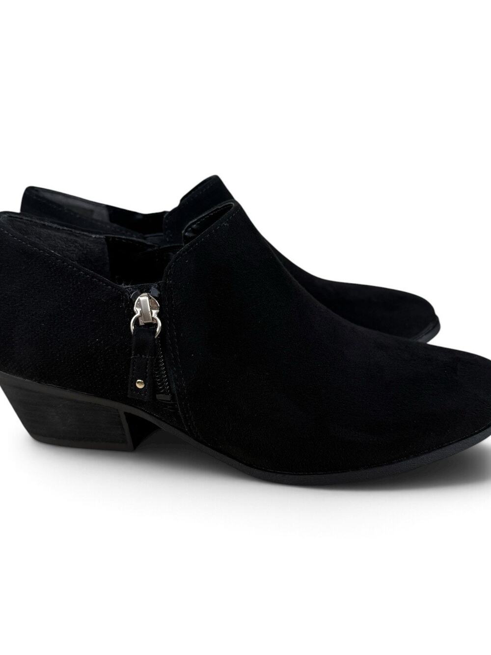 Size 8 Dr. Scholl's Shoes Black Suede Ankle Bootie Zip Round Toe Rubber Sole